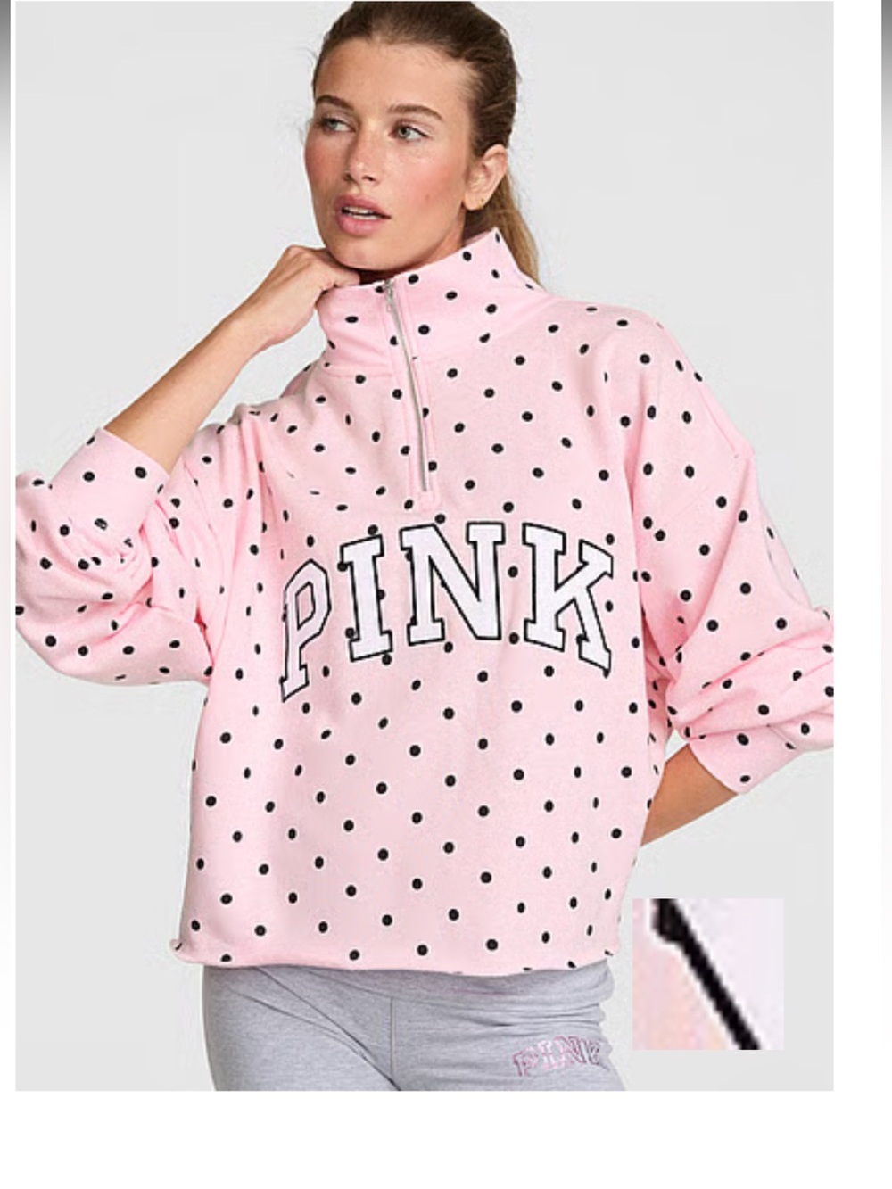 PINK Victoria's Secret Pink Polka Dot Half-Zip Teddy Pullover